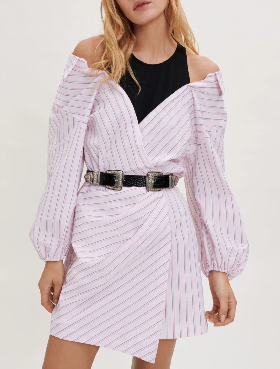 Maje Pink Striped Wrap Dress Size 36