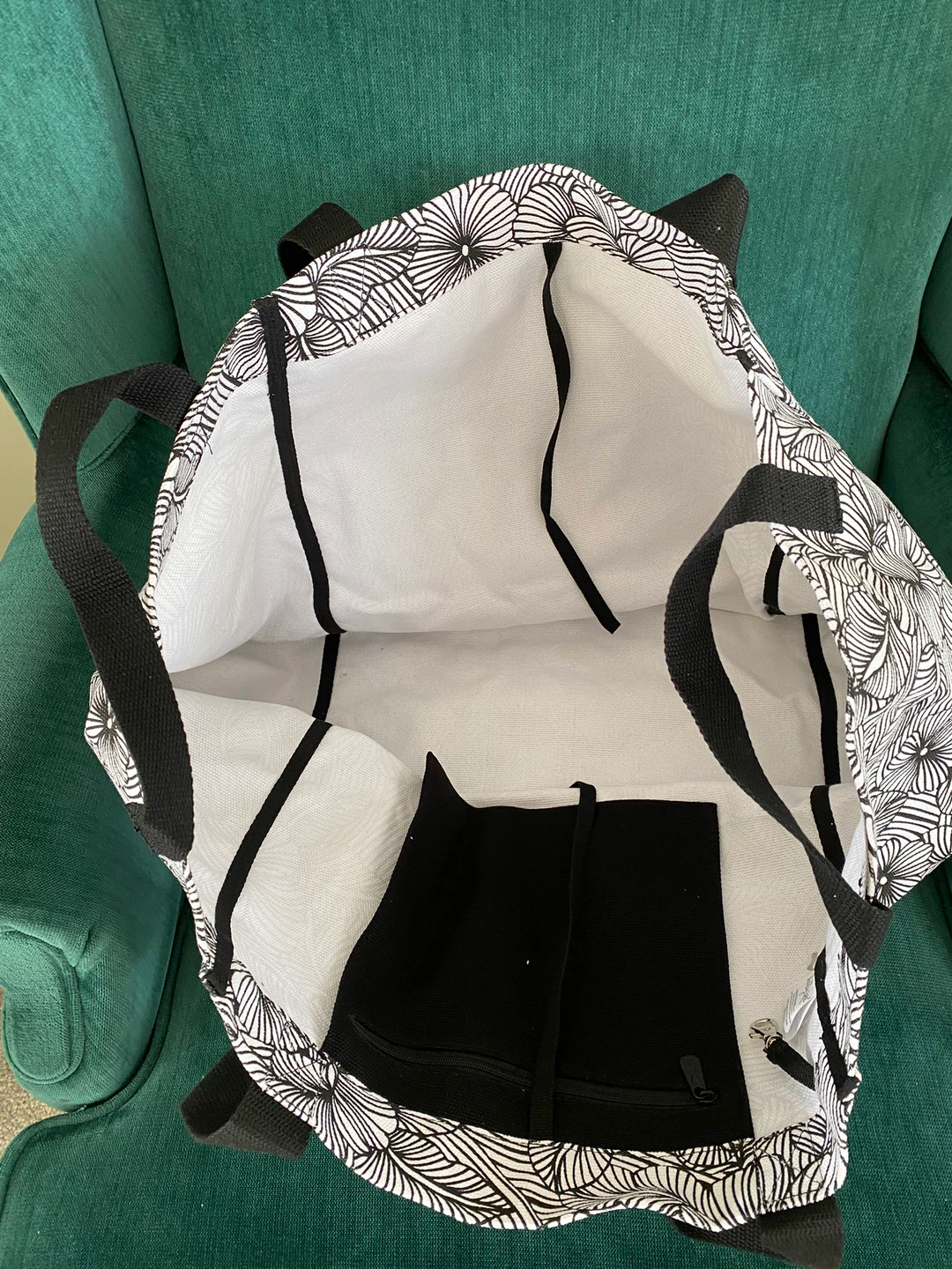 Black and White Floral Tote Bag - photo 3
