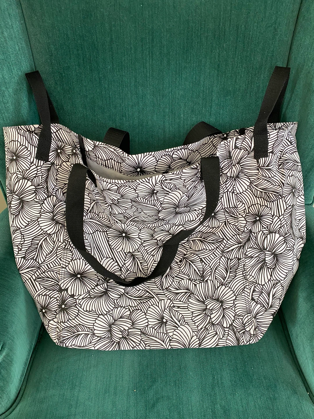 Black and White Floral Tote Bag