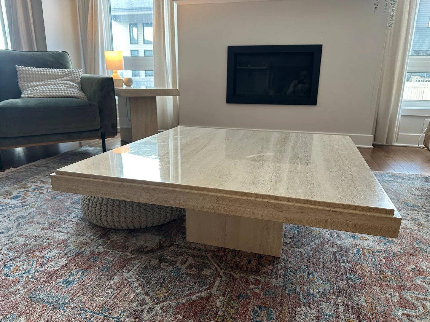 Beautiful Solid Travertine Coffee Table & Matching Side Tables
