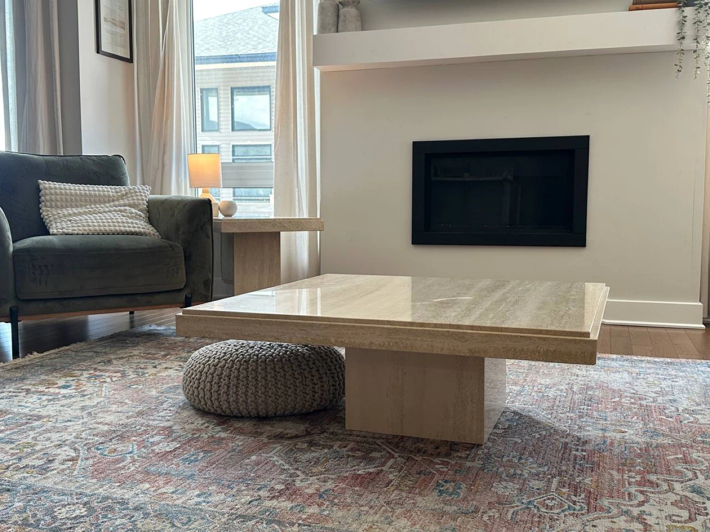Beautiful Solid Travertine Coffee Table & Matching Side Tables - photo 5