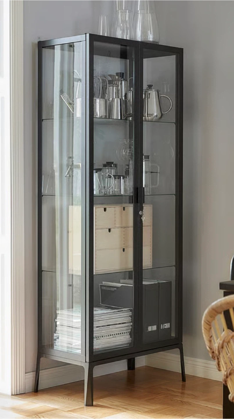 IKEA FABRIKÖR Glass-door cabinet, black-brown