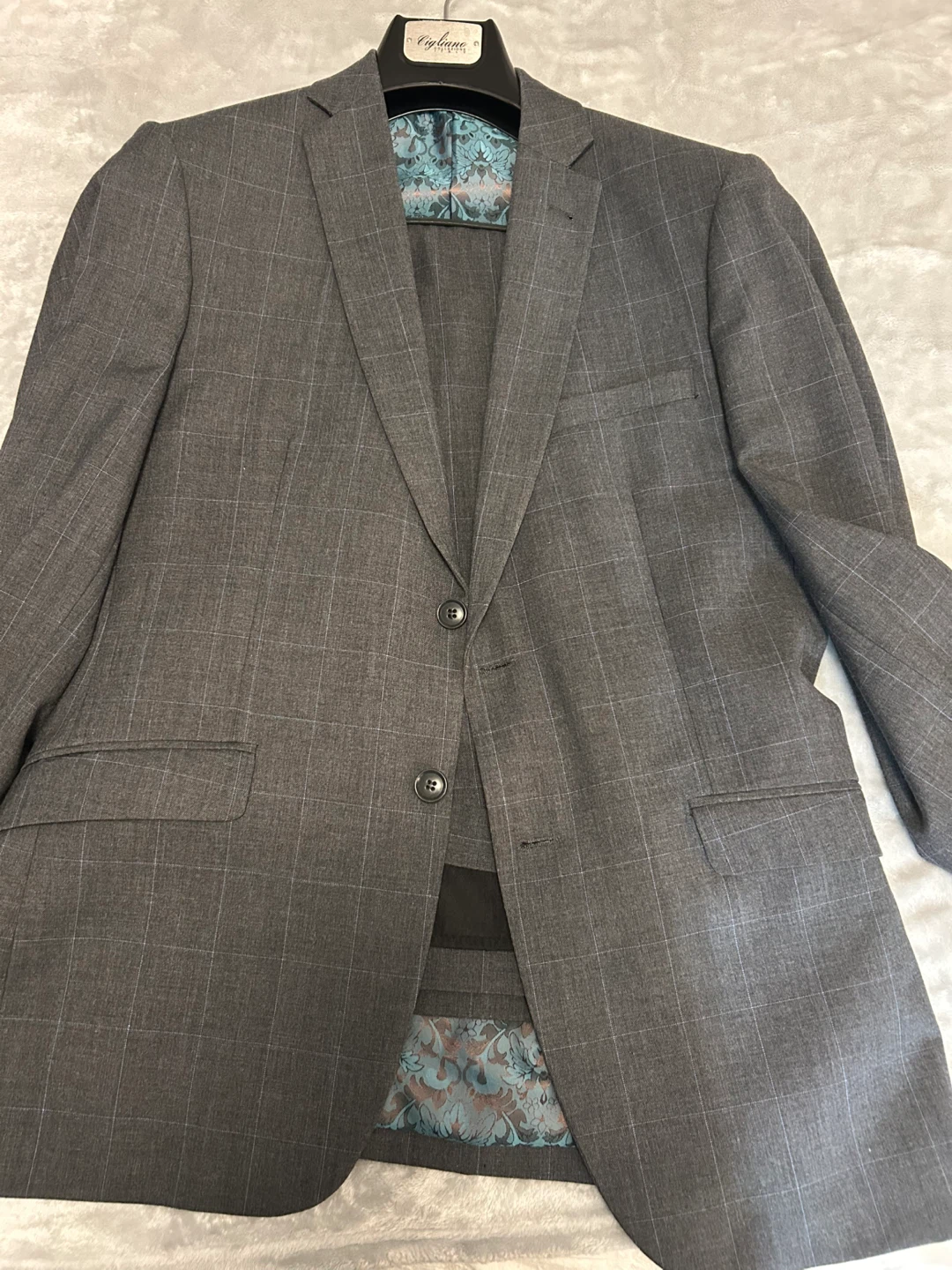 Grey Windowpane Suit Jacket and Pants