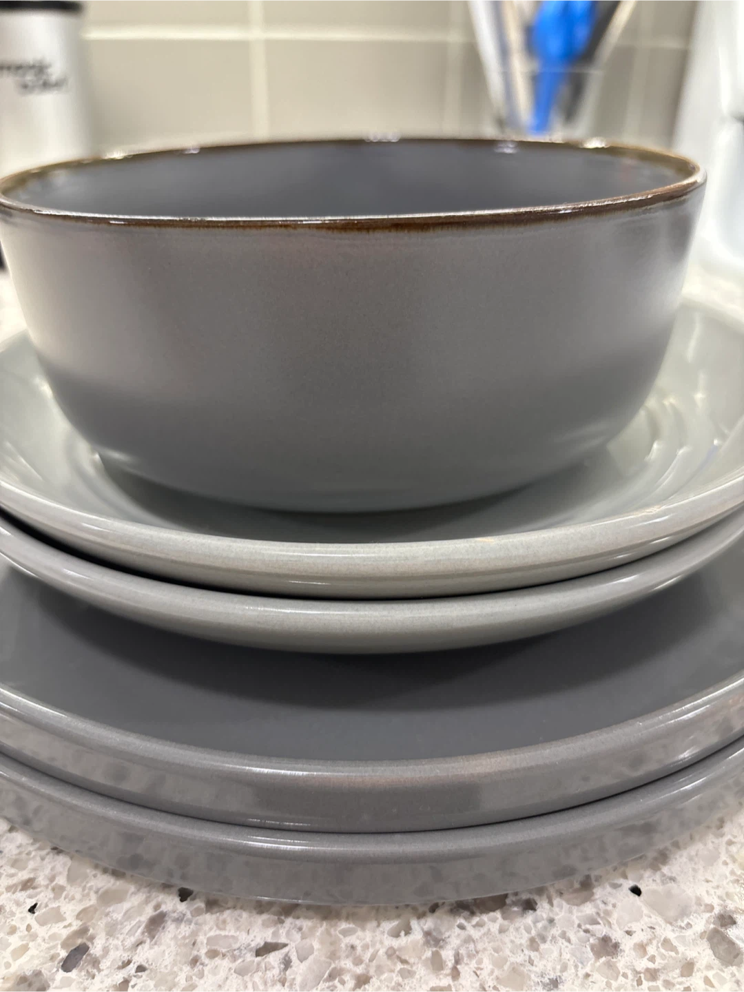 Grey Ceramic Bowl and Plates Set - photo 2