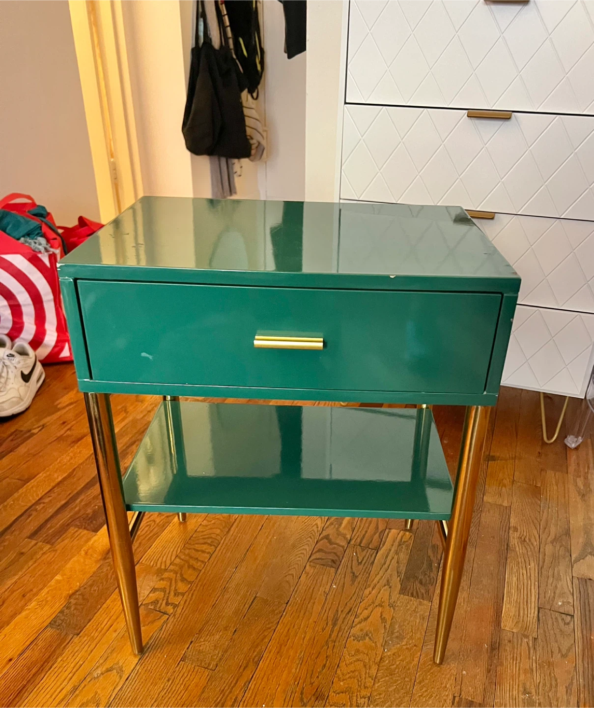 Green End Table with Drawer and Shelf