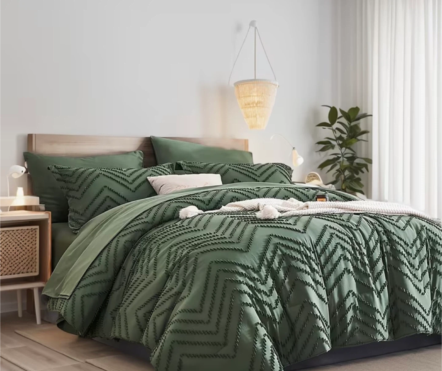 Green Chevron Tufted Comforter Set