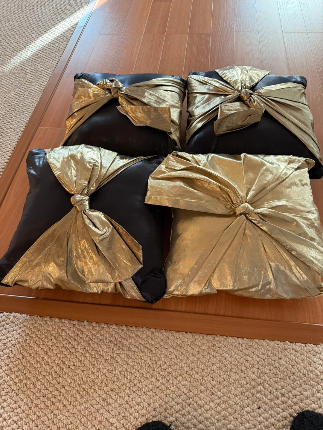 Set of 4 Black Throw Pillows with Gold Accents