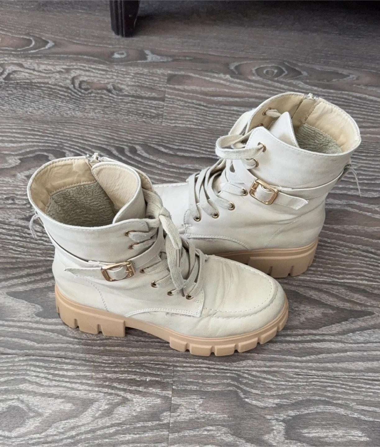 Cream Combat Boots - Size 38