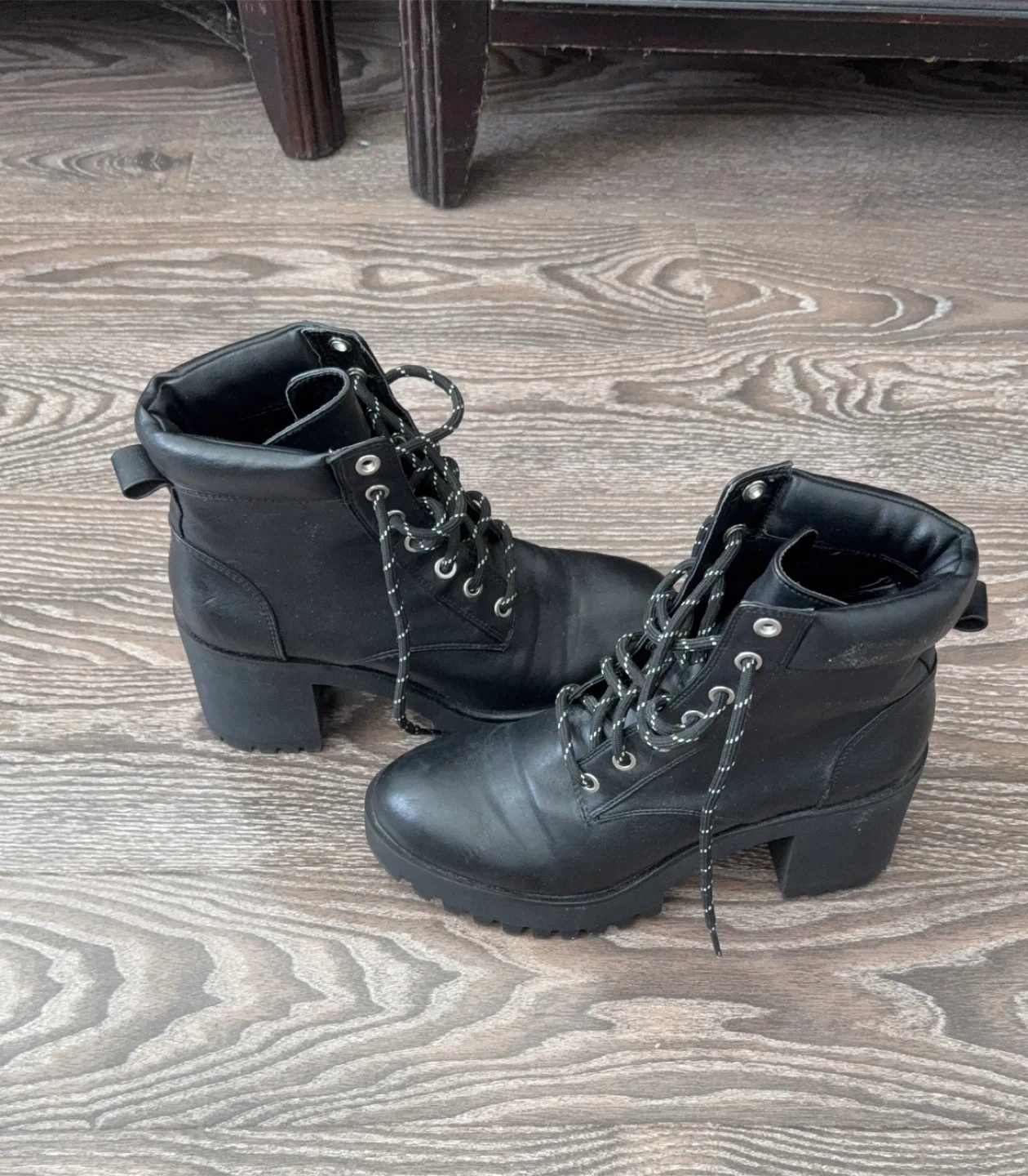 Bershka Black Lace-Up Combat Boots Size 39