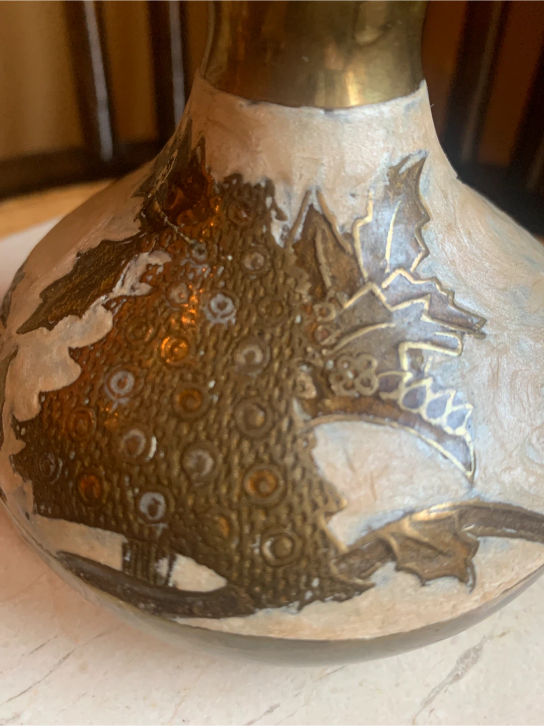Vintage Brass Cloisonné Enamel Design Vase - photo 5