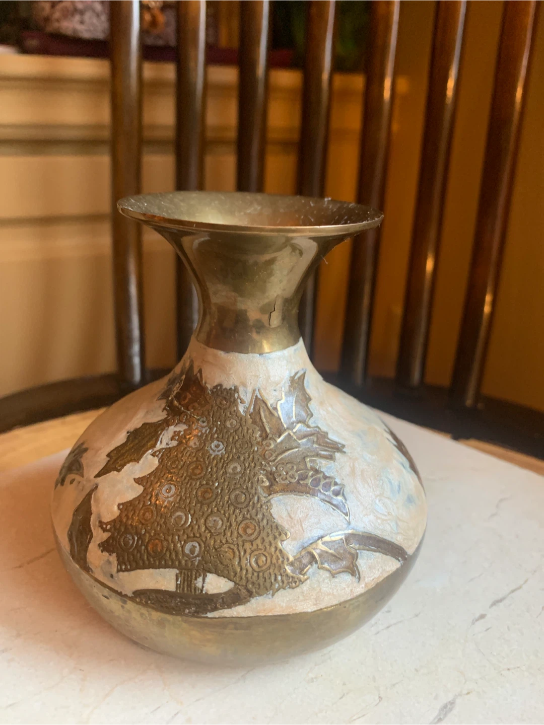 Vintage Brass Cloisonné Enamel Design Vase - photo 2