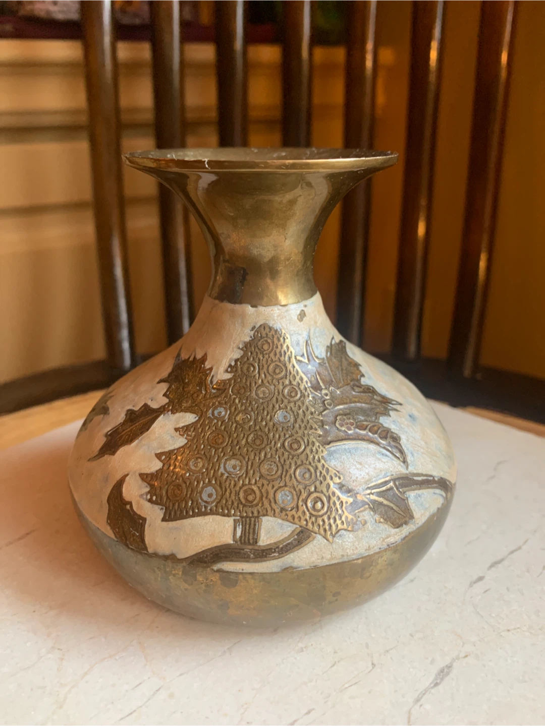 Vintage Brass Cloisonné Enamel Design Vase