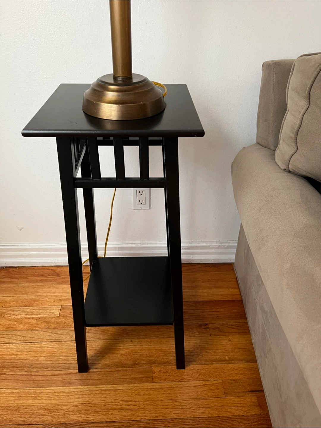 Minimalist mantle black wood side table plants lamps and more - photo 4