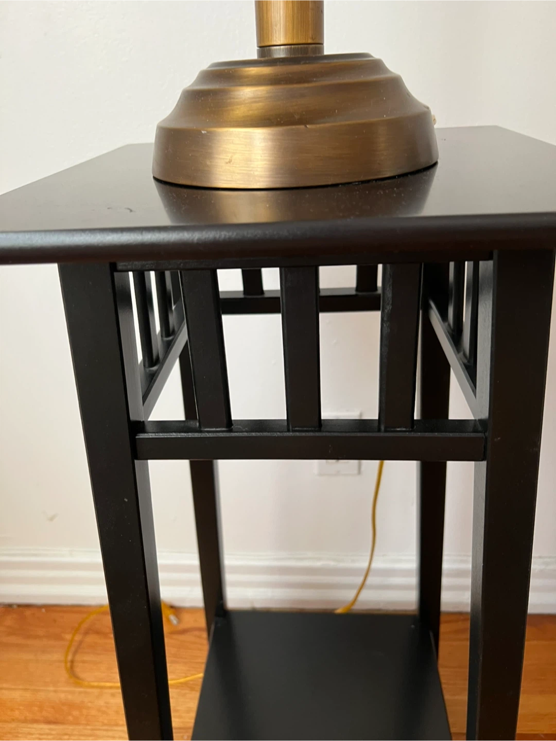 Minimalist mantle black wood side table plants lamps and more - photo 3