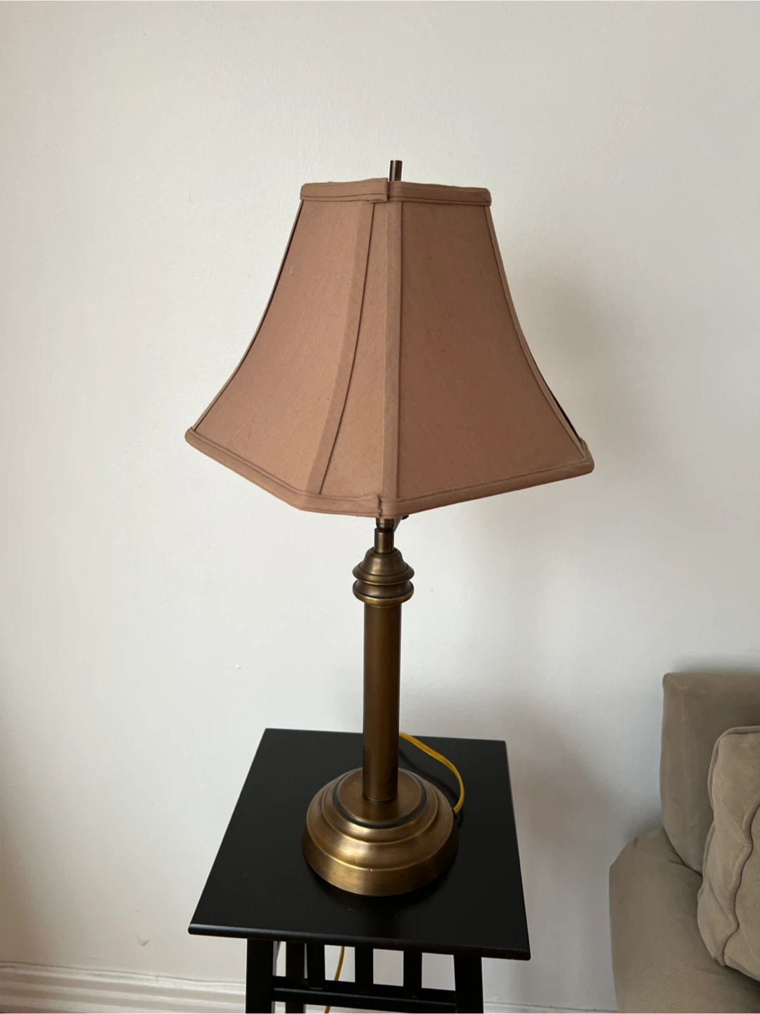 Bronze Swing Arm Table Lamp with Brown Square Shade