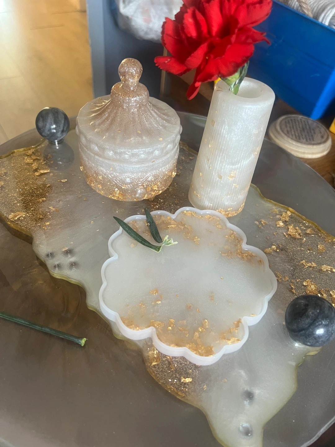 Resin Decorative Tray Set with Coaster and Jar