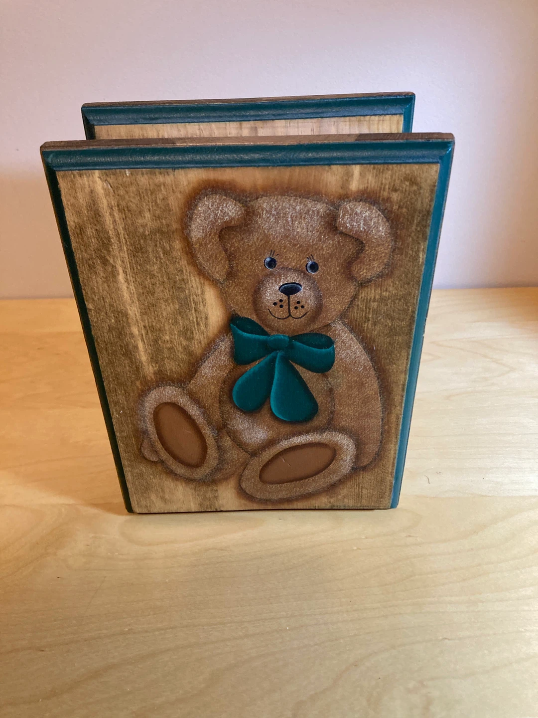 Wooden Trinket Box with Teddy Bear Design