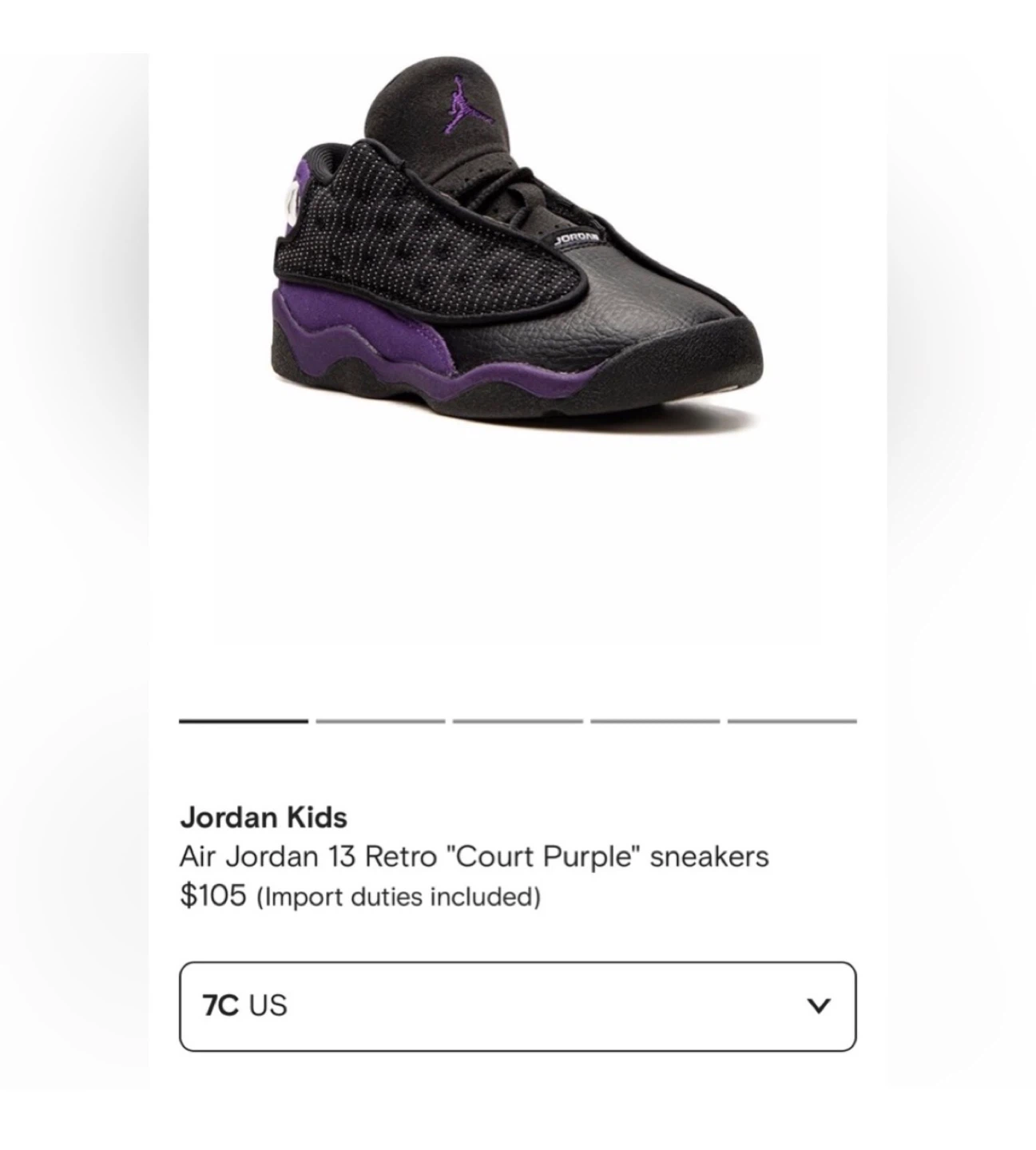 Jordan Kids Air Jordan 13 Retro 'Court Purple' Sneakers Size 7C - photo 2