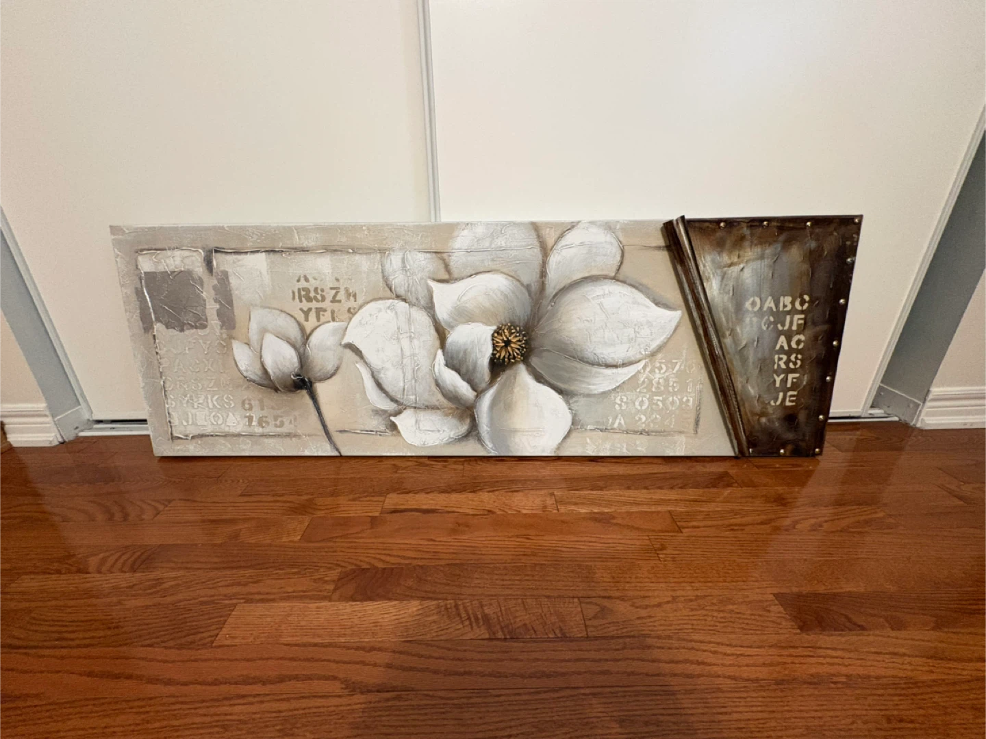 Textured Wall Art with White Magnolia Flowers