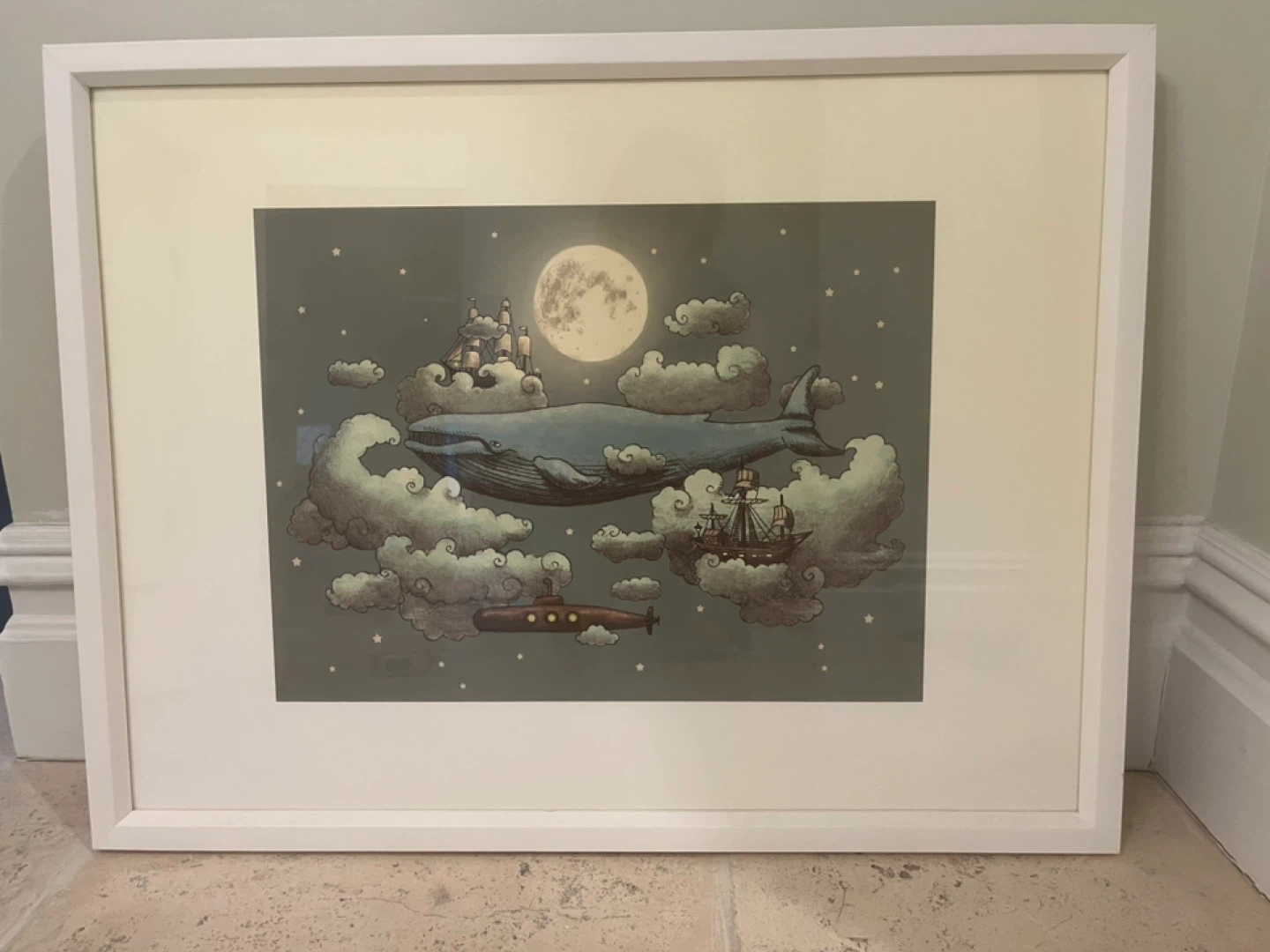 Pottery Barn: Whale in the Sky Framed Art Print