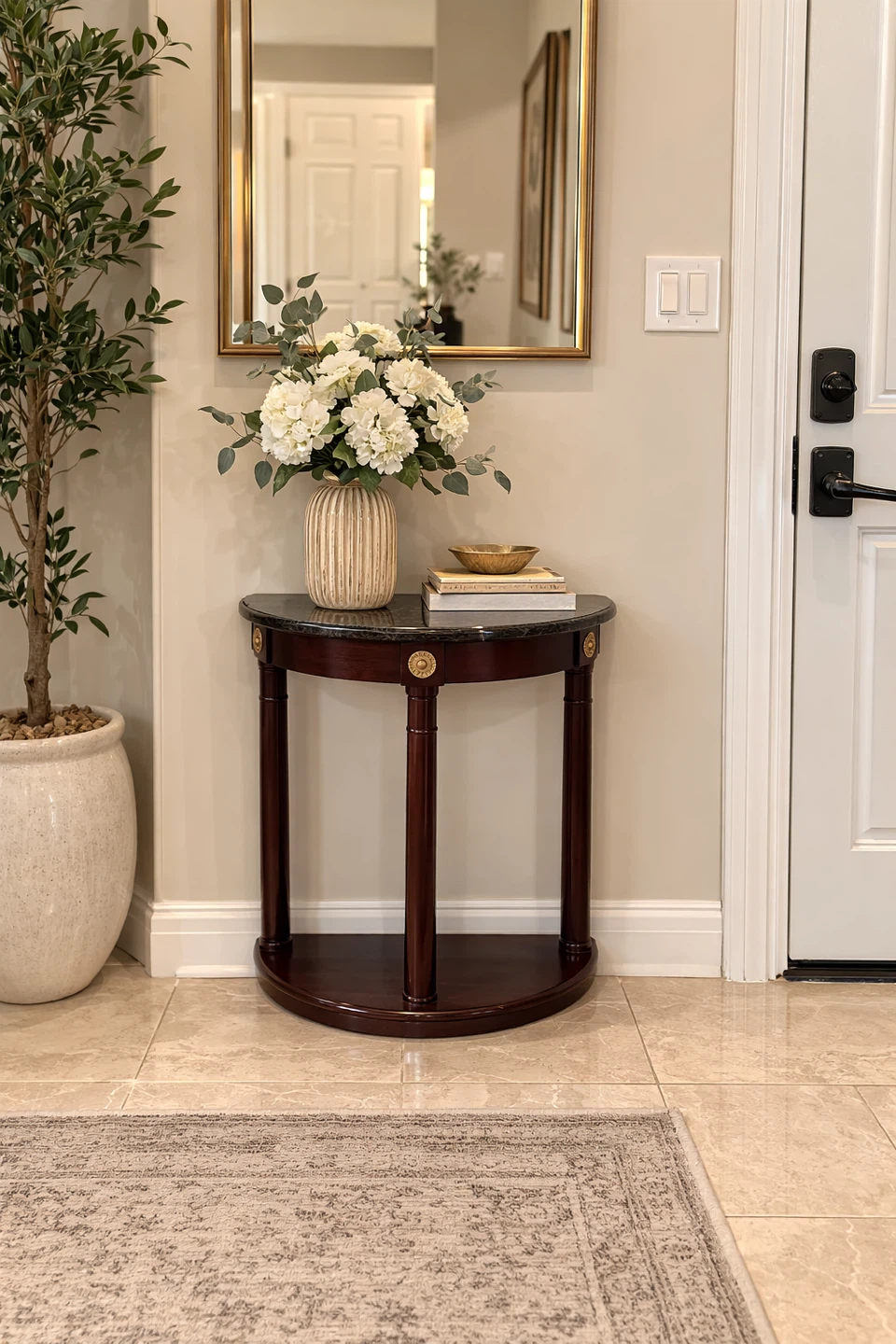 Half Moon Console Table with Marble Top