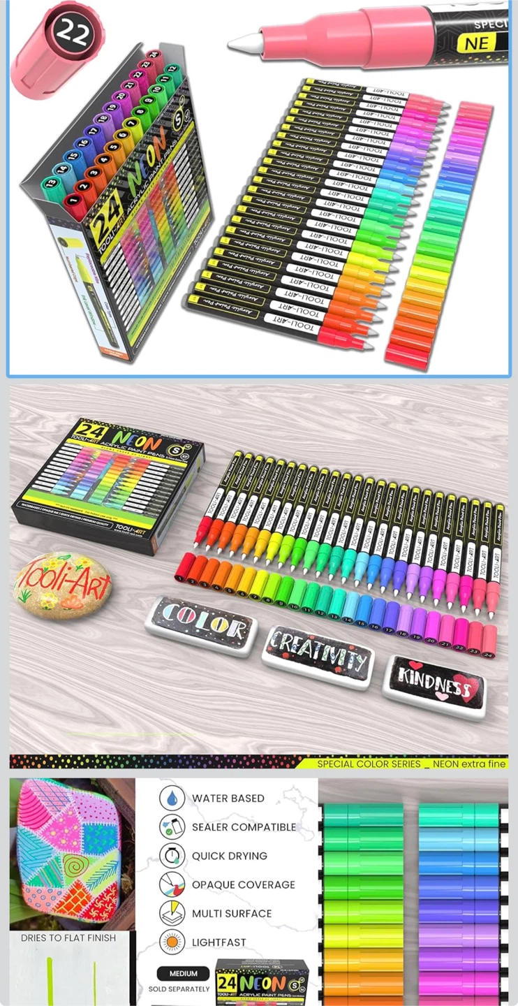 24 Neon Acrylic Paint Pens Set - photo 3