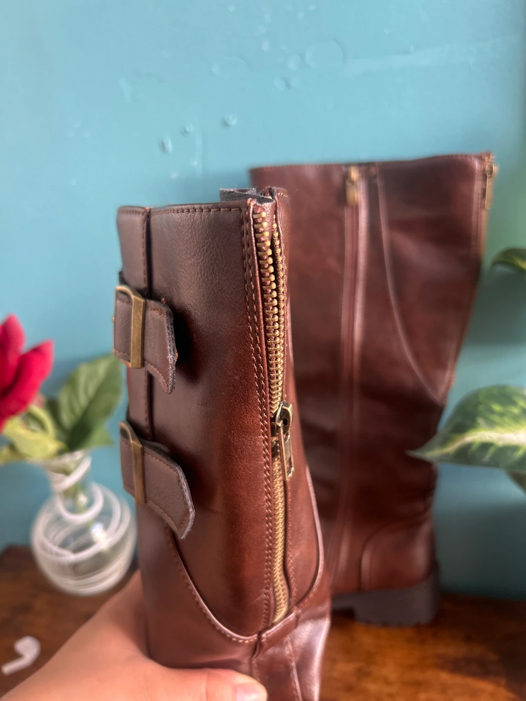 Brown Buckled Knee-High Boots - photo 2