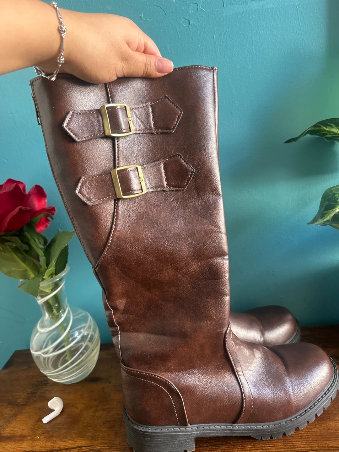 Brown Buckled Knee-High Boots - photo 3