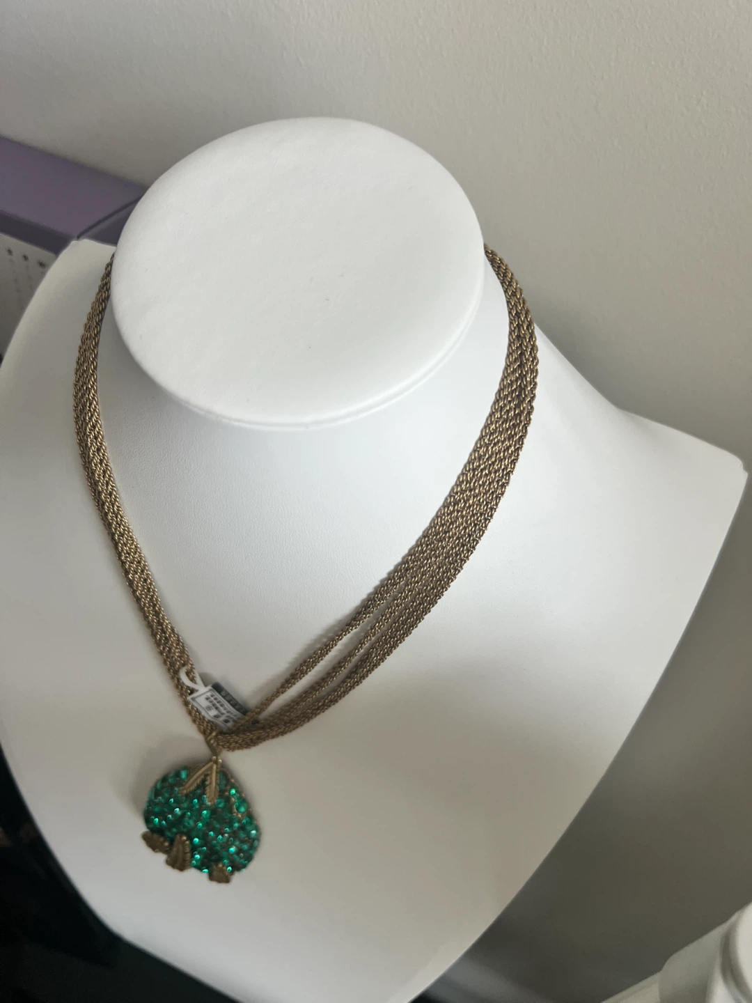 Sparkly Green Pendant Necklace with Multi-Strand Chain - photo 3