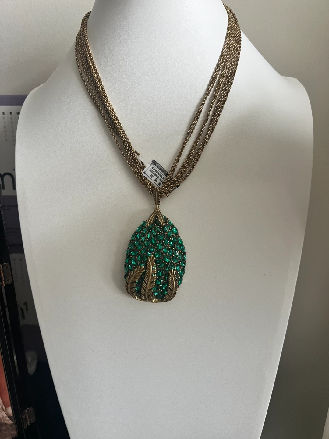 Sparkly Green Pendant Necklace with Multi-Strand Chain - photo 2