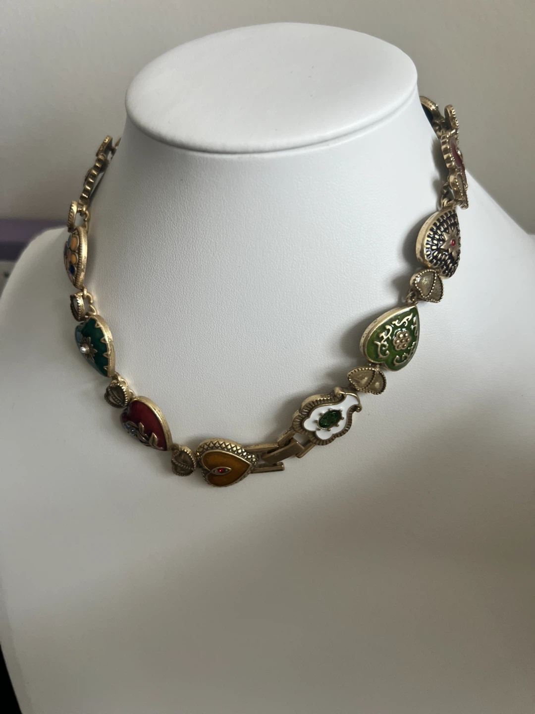 Enamel Heart and Coin Charm Necklace