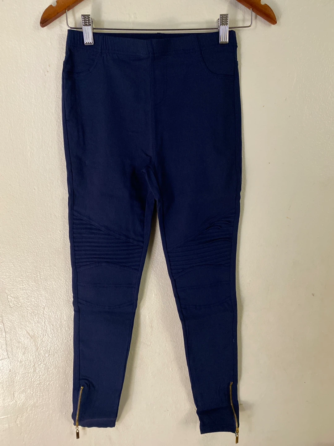Navy Blue Biker Style Leggings with Zipper Ankles