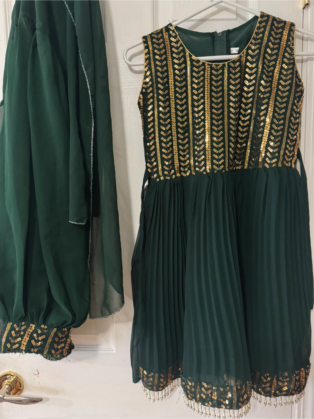 Girls' Green Sequined Party Dress with Dupatta