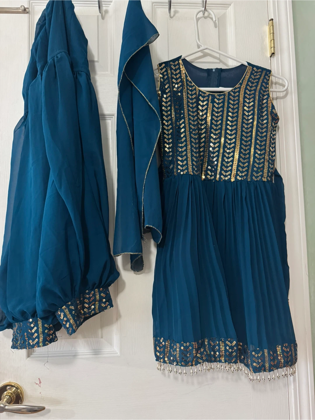 Teal sequined dress with dupatta