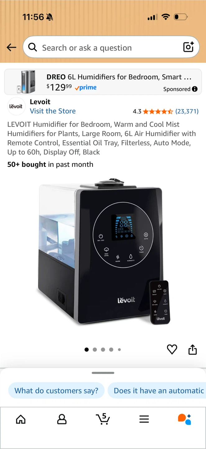 Levoit Humidifier for Bedroom, Warm & Cool Mist
