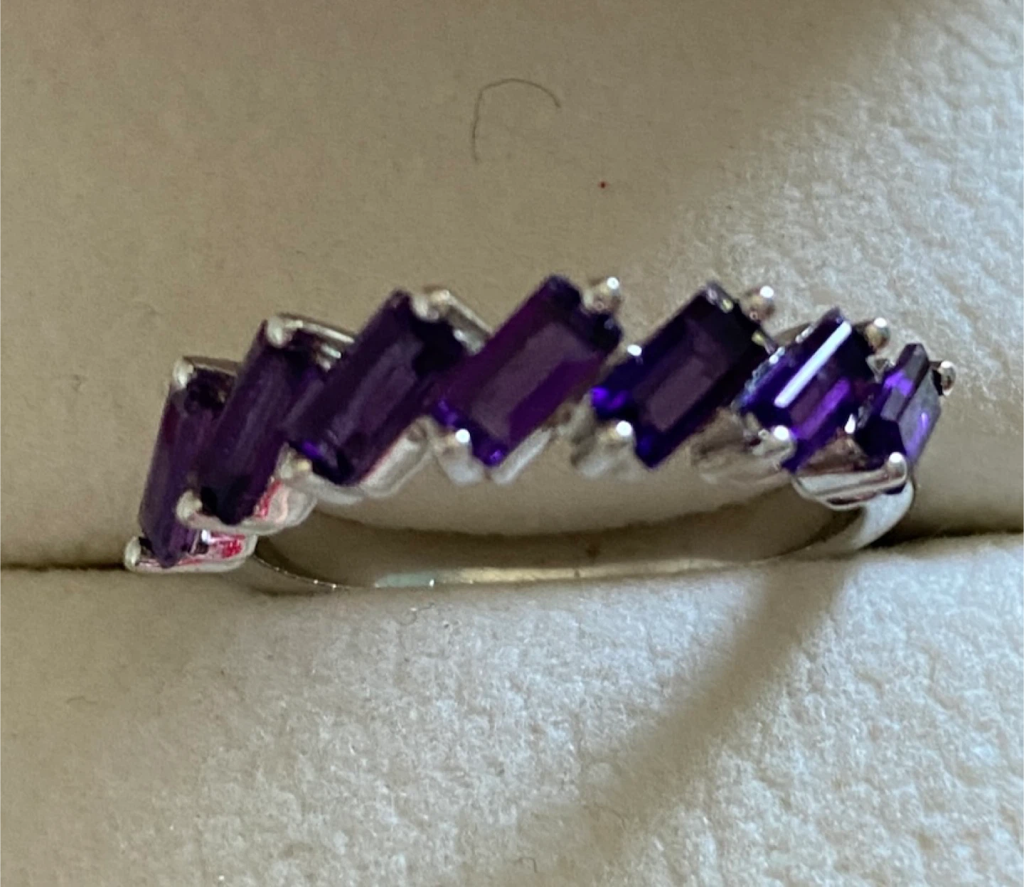 Silver EFFy  Ring with Baguette Cut Amethysts
