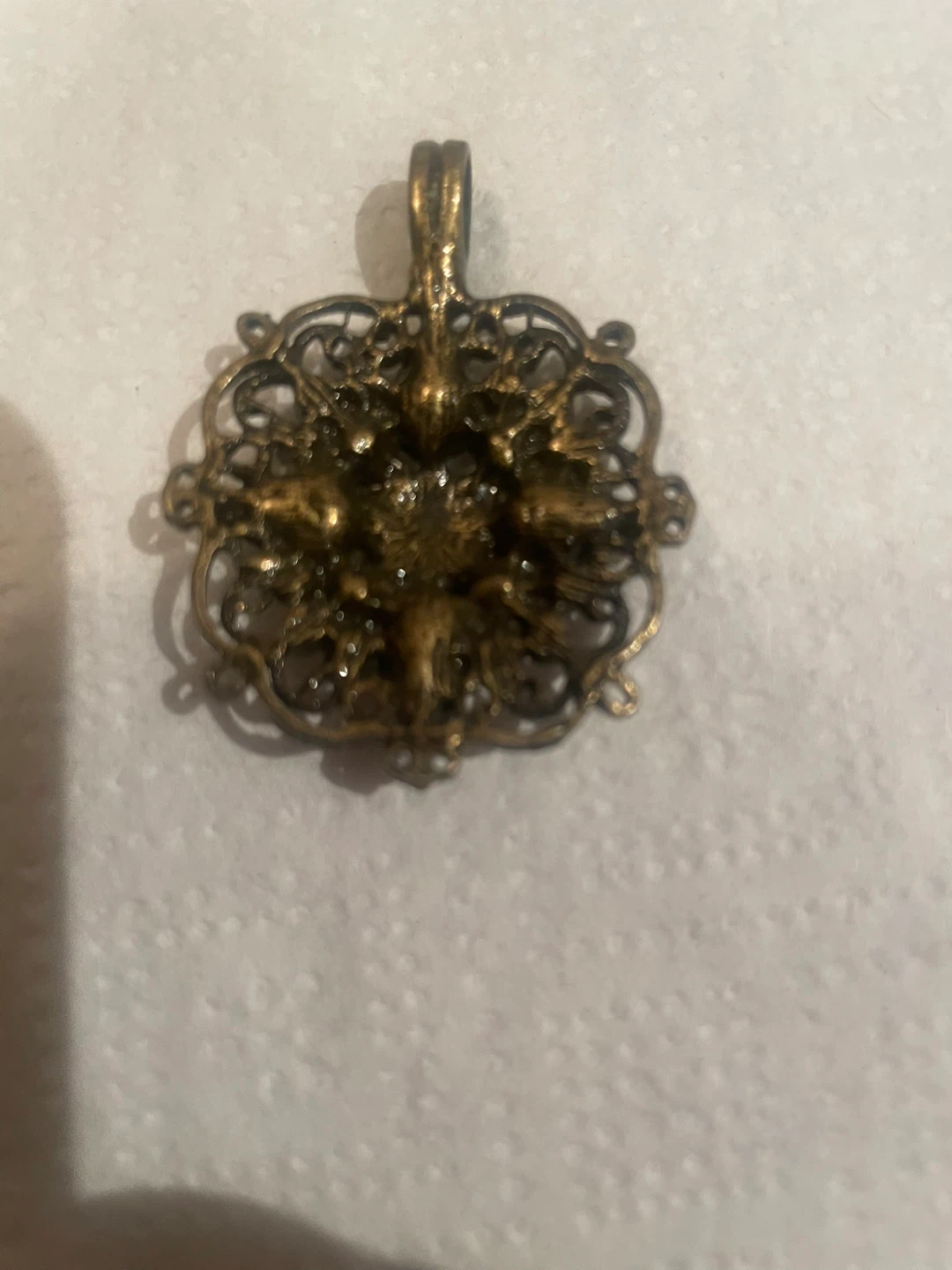 Ornate filigree pendant with blue and clear rhinestones - photo 2