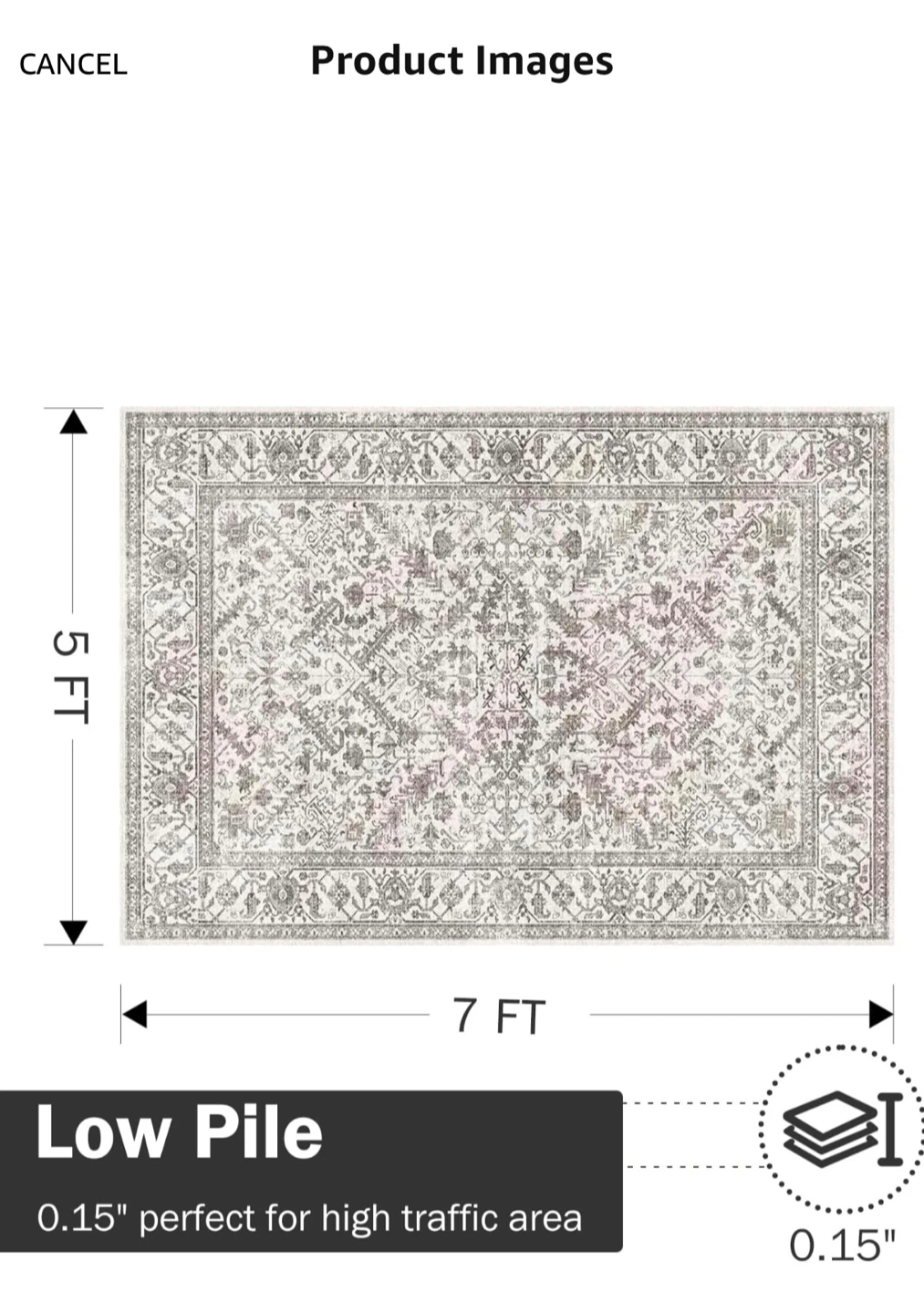 Area Rug - 5x7 ft, Low Pile, Oriental Design - photo 2