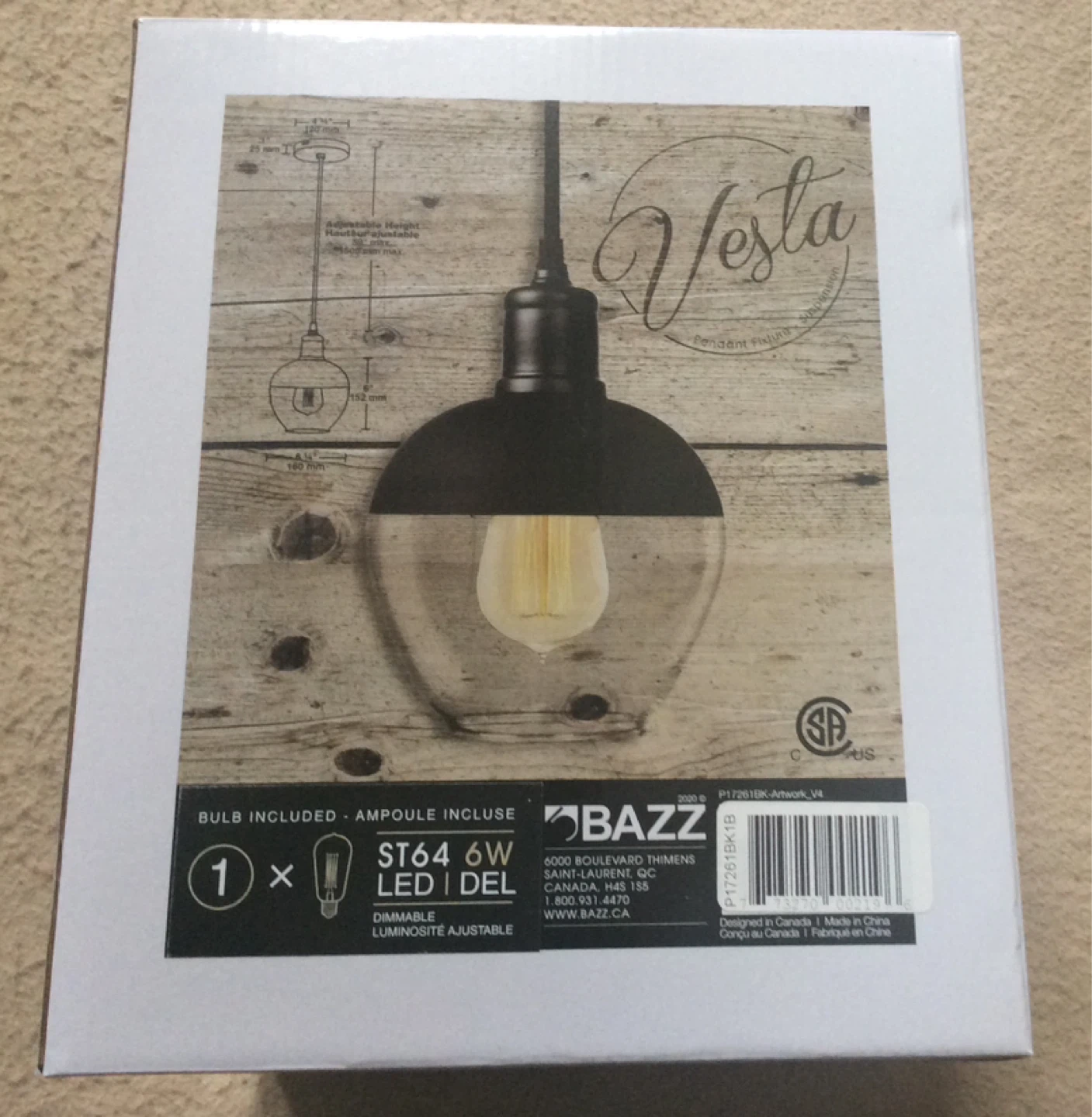 BAZZ Vesta Pendant Fixture ST64 6W LED