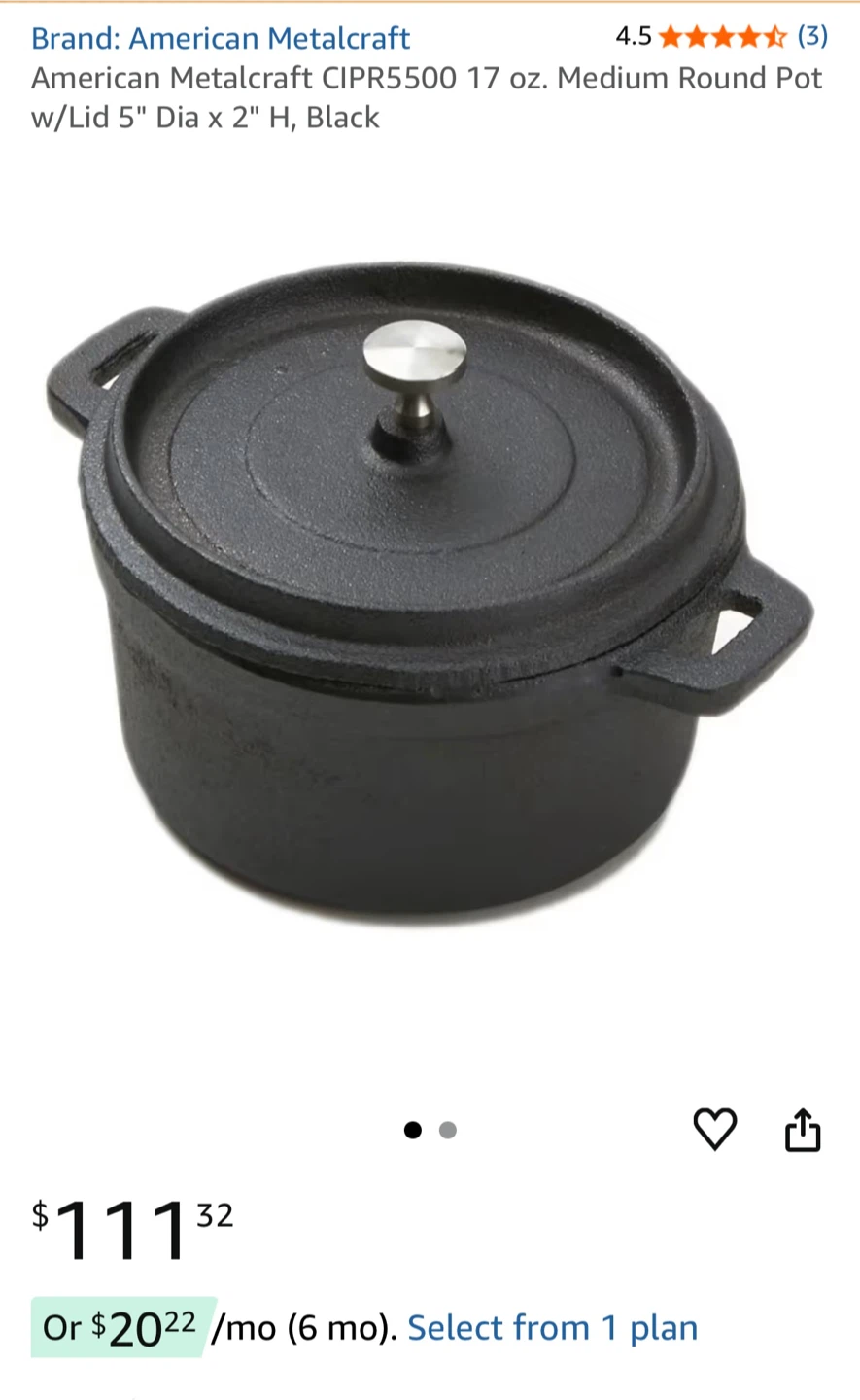 American Metalcraft Mini Cast Iron Serving Pot CIPR5500 17 oz - photo 5
