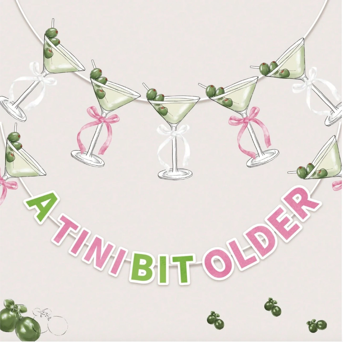 2 Martini l Themed Party Banners - ‘A Tini Bit Older’