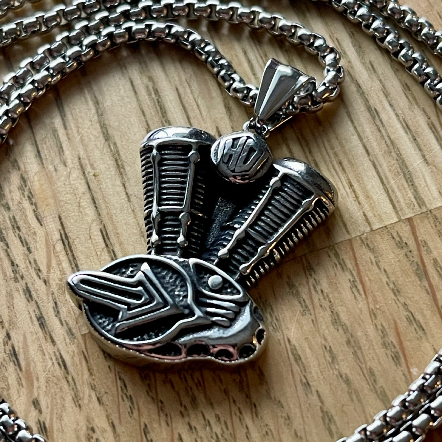 Motorcycle engine stainless steel necklace