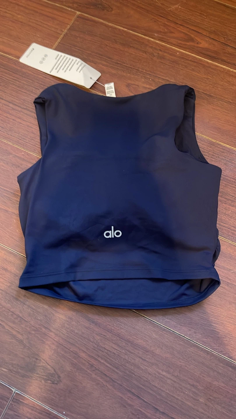 Alo Yoga Navy Blue Ruched Crop Tank Top