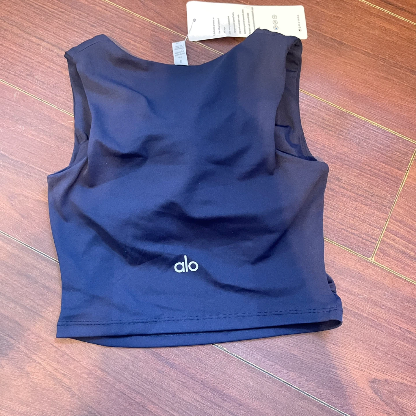 Alo Yoga Navy Blue Ruched Crop Tank Top - photo 2