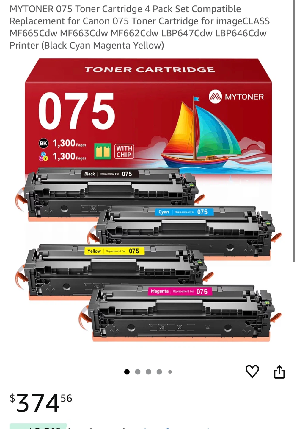 MYTONER 075 Cyan Toner Cartridge for Canon imageCLASS MF665Cdw