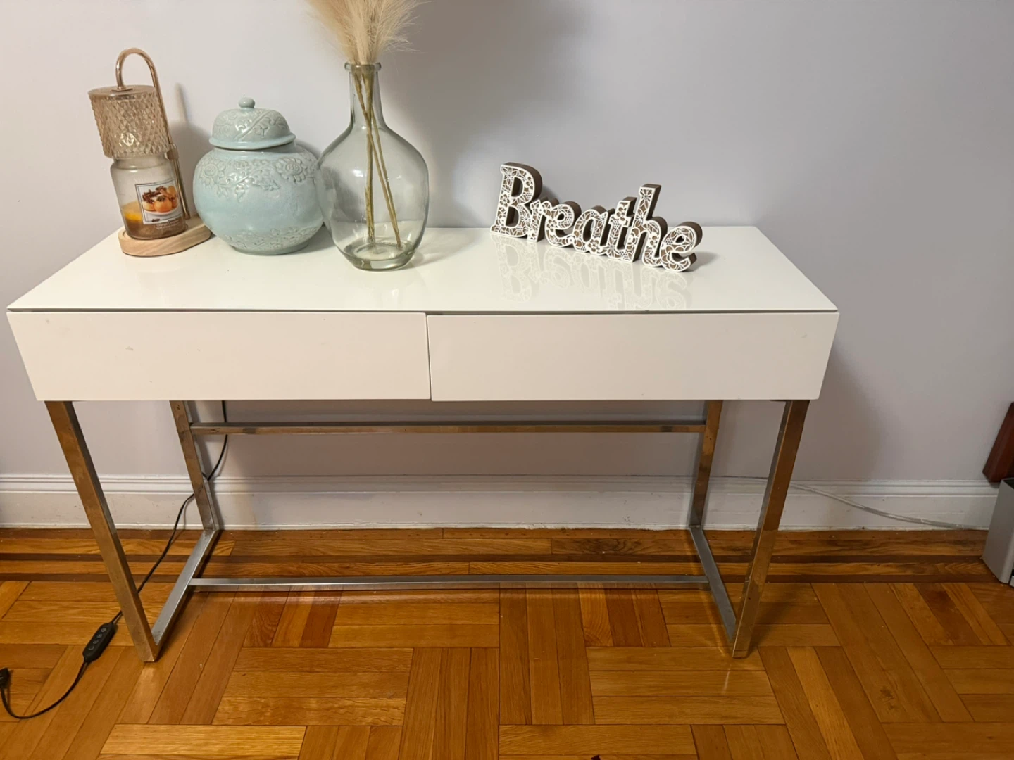 White Console Table with Chrome Legs - photo 2
