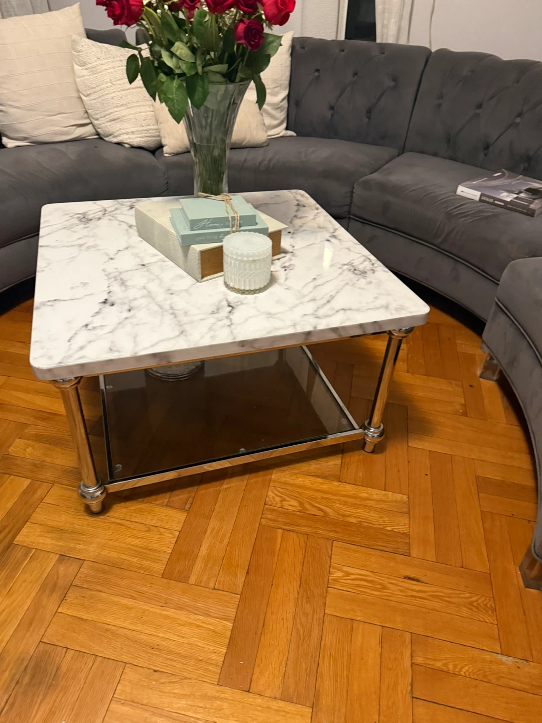 Marble Top Coffee Table with Mirrored Shelf - photo 4