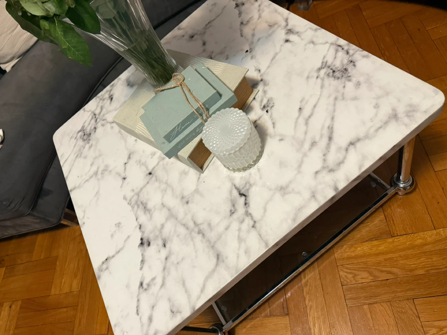 Marble Top Coffee Table with Mirrored Shelf - photo 3