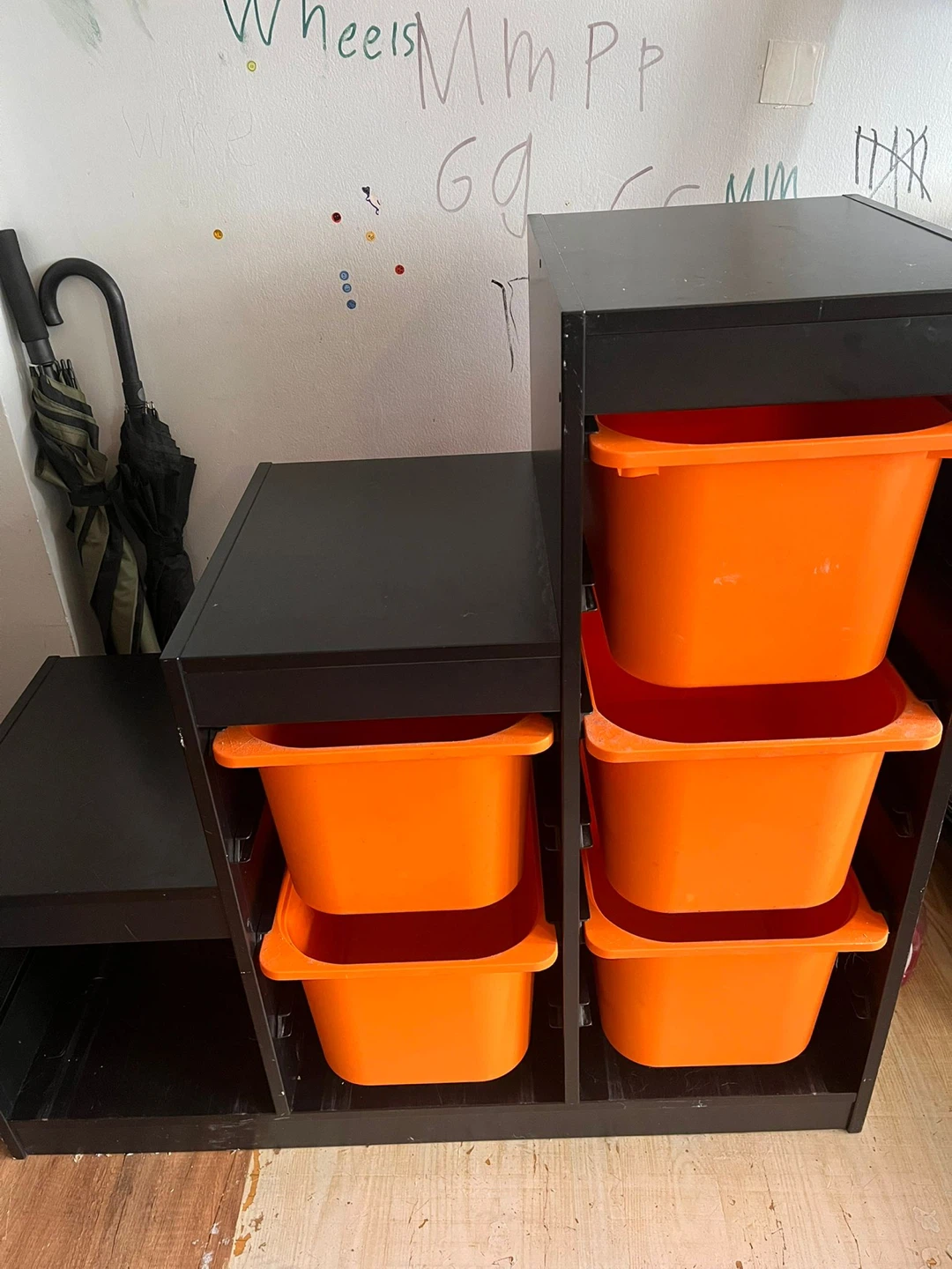 IKEA Black Storage Unit with Orange Bins - photo 2