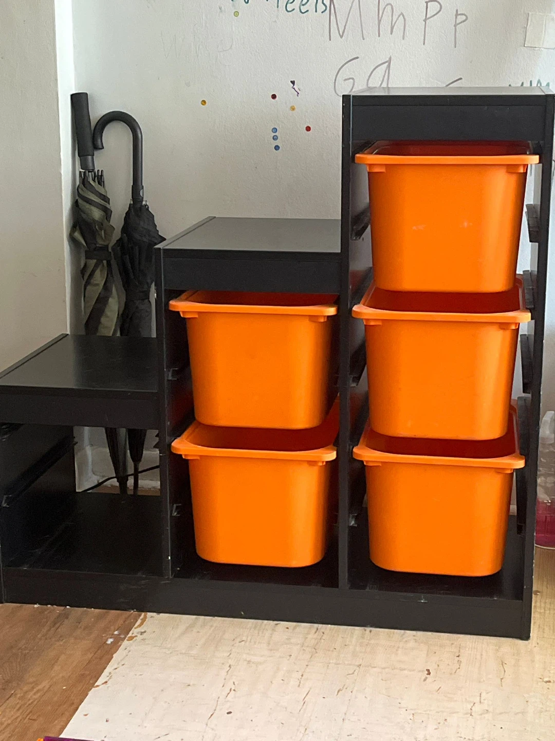 IKEA Black Storage Unit with Orange Bins - photo 3